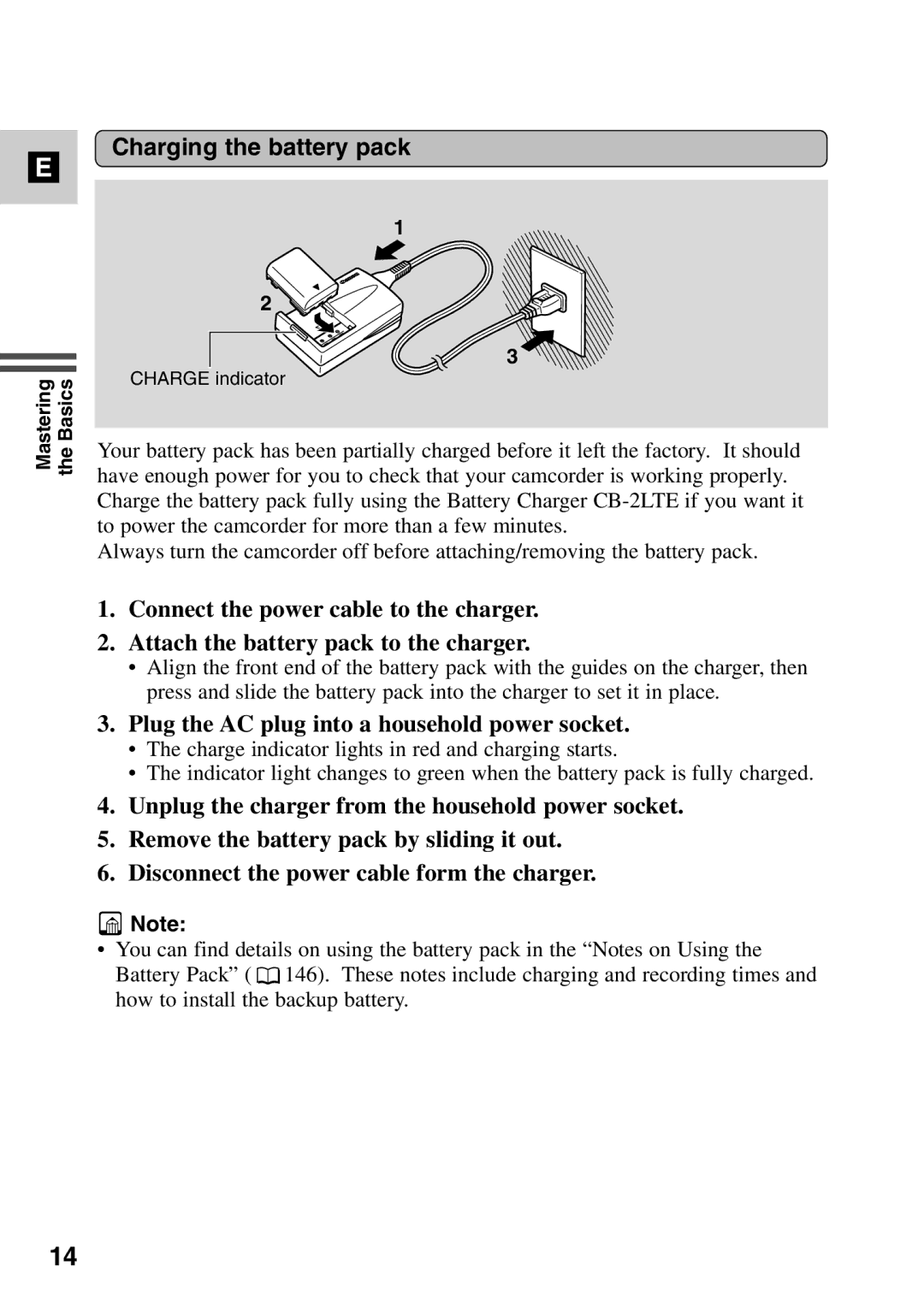 Canon MV6iMC instruction manual Charging the battery pack, Plug the AC plug into a household power socket 