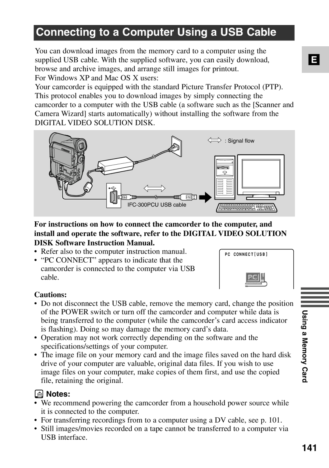 Canon MV6iMC instruction manual Connecting to a Computer Using a USB Cable, 141 