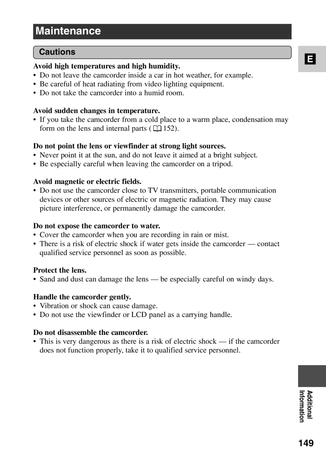 Canon MV6iMC instruction manual Maintenance, 149 