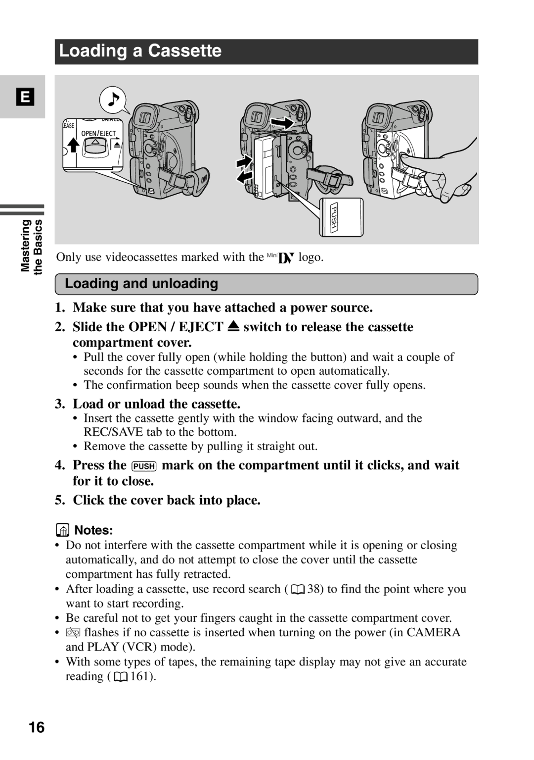 Canon MV6iMC instruction manual Loading a Cassette, Loading and unloading, Load or unload the cassette 