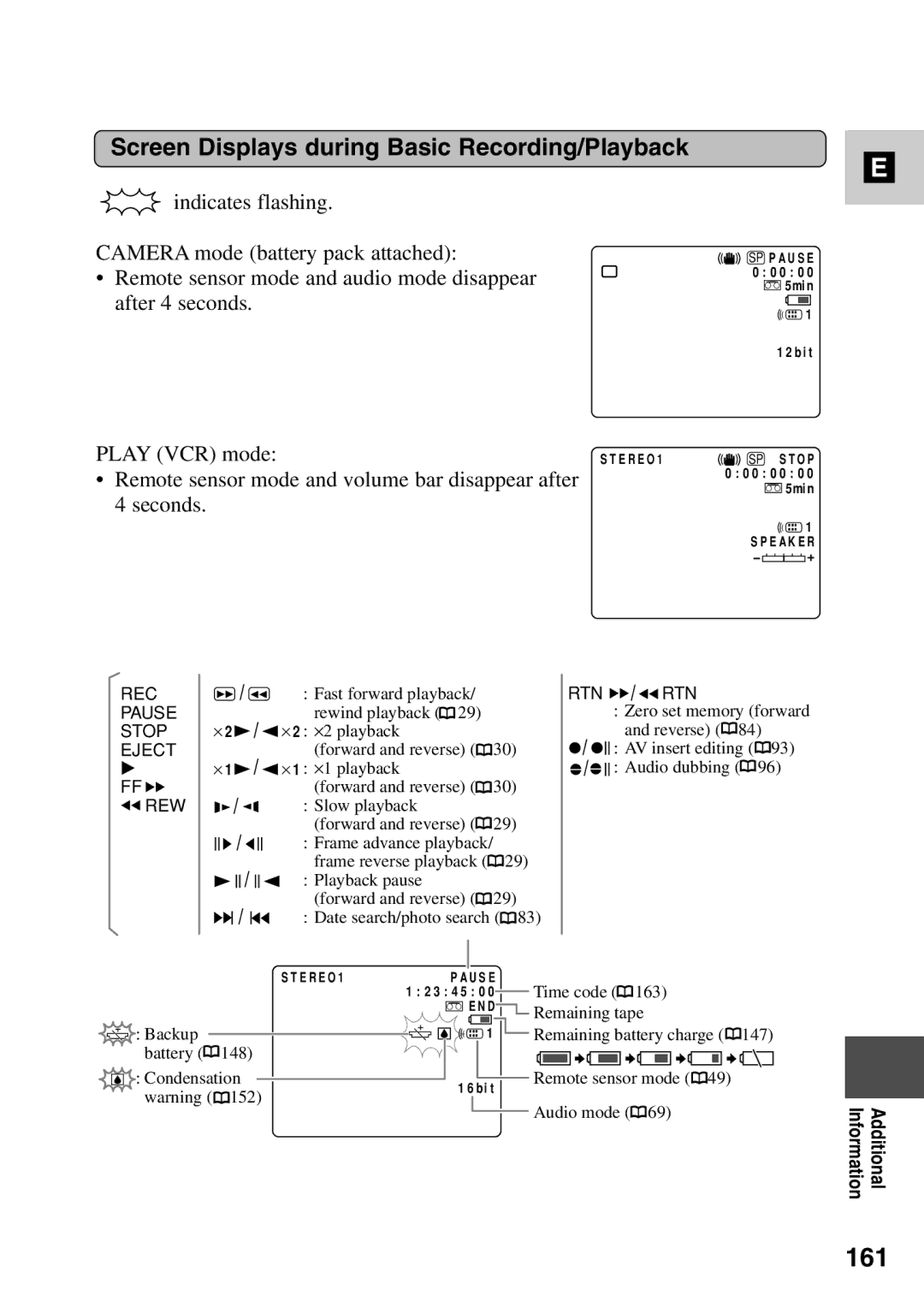 Canon MV6iMC instruction manual 161, Screen Displays during Basic Recording/Playback 