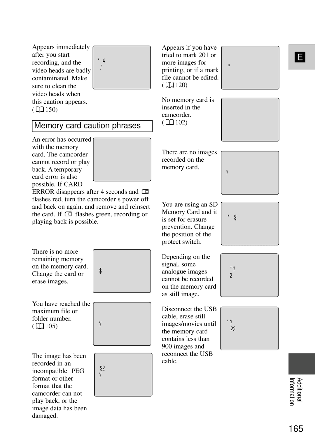 Canon MV6iMC instruction manual 165, Memory card caution phrases 