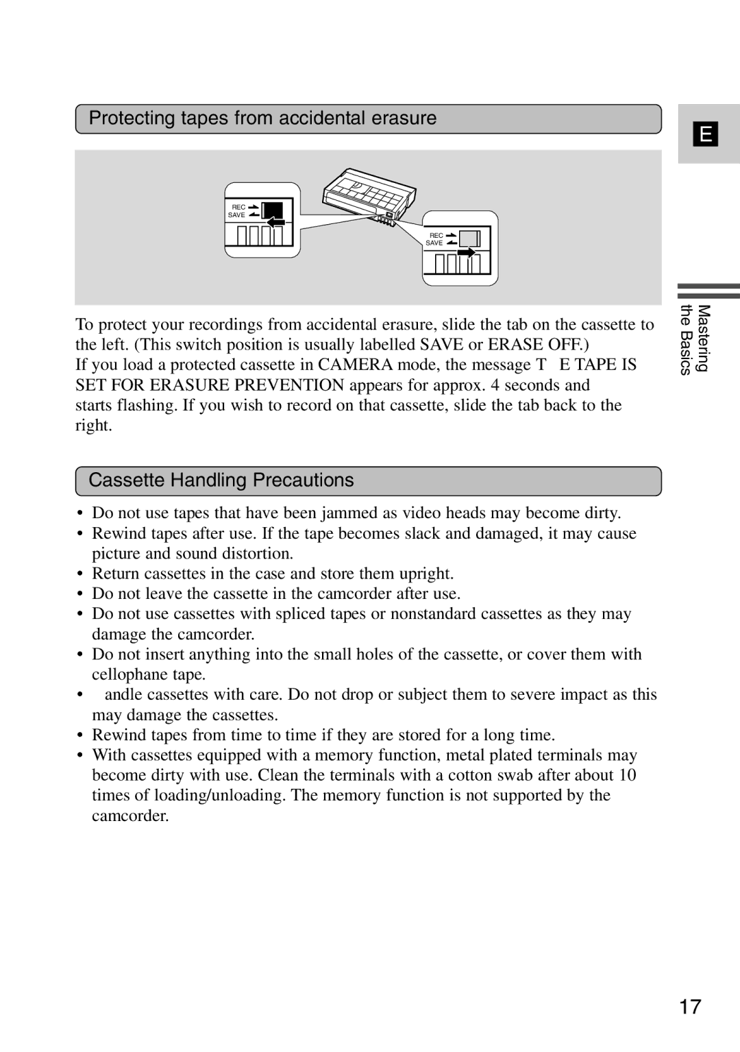 Canon MV6iMC instruction manual Protecting tapes from accidental erasure, Cassette Handling Precautions 