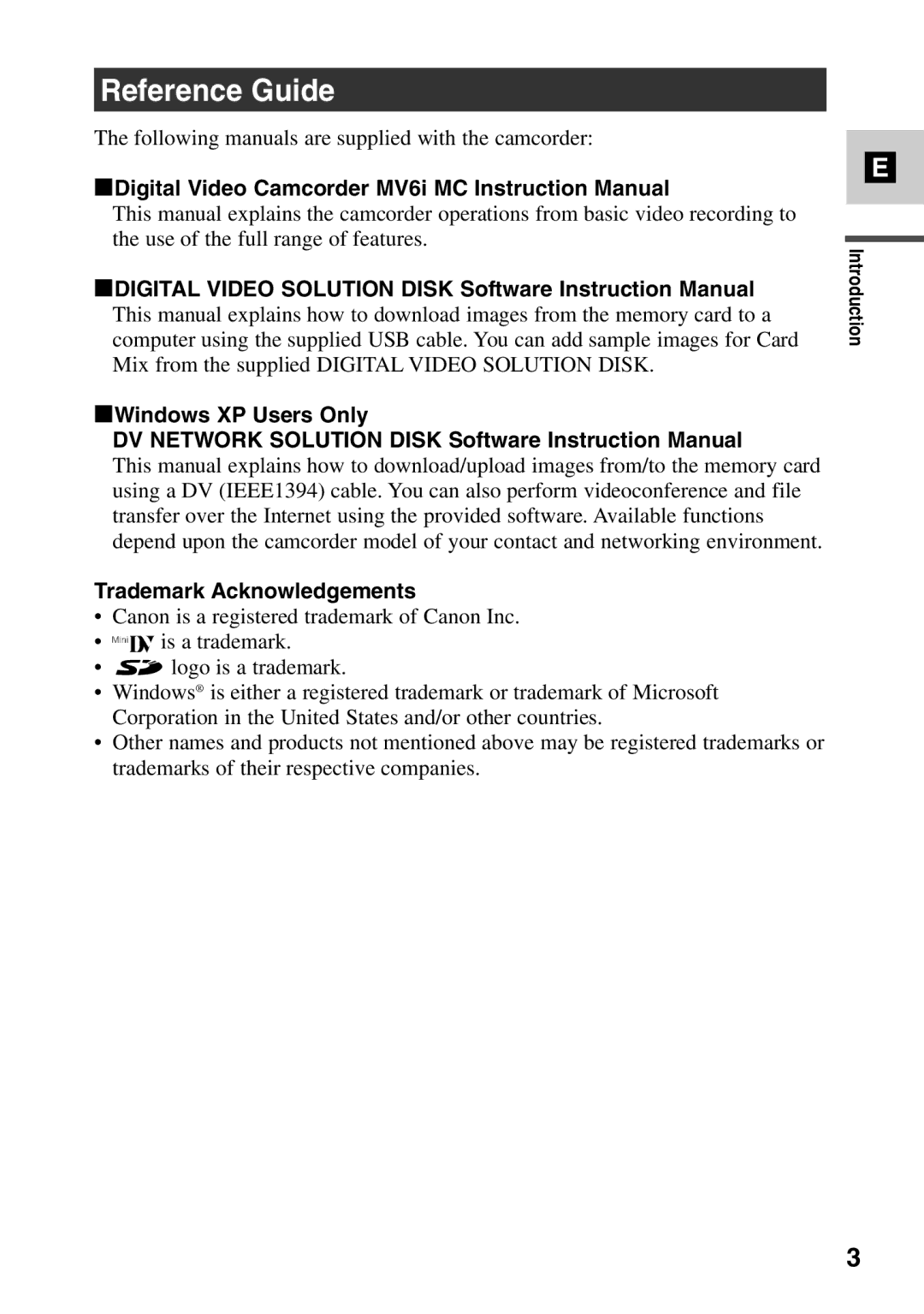 Canon MV6iMC instruction manual Reference Guide, 3Windows XP Users Only 