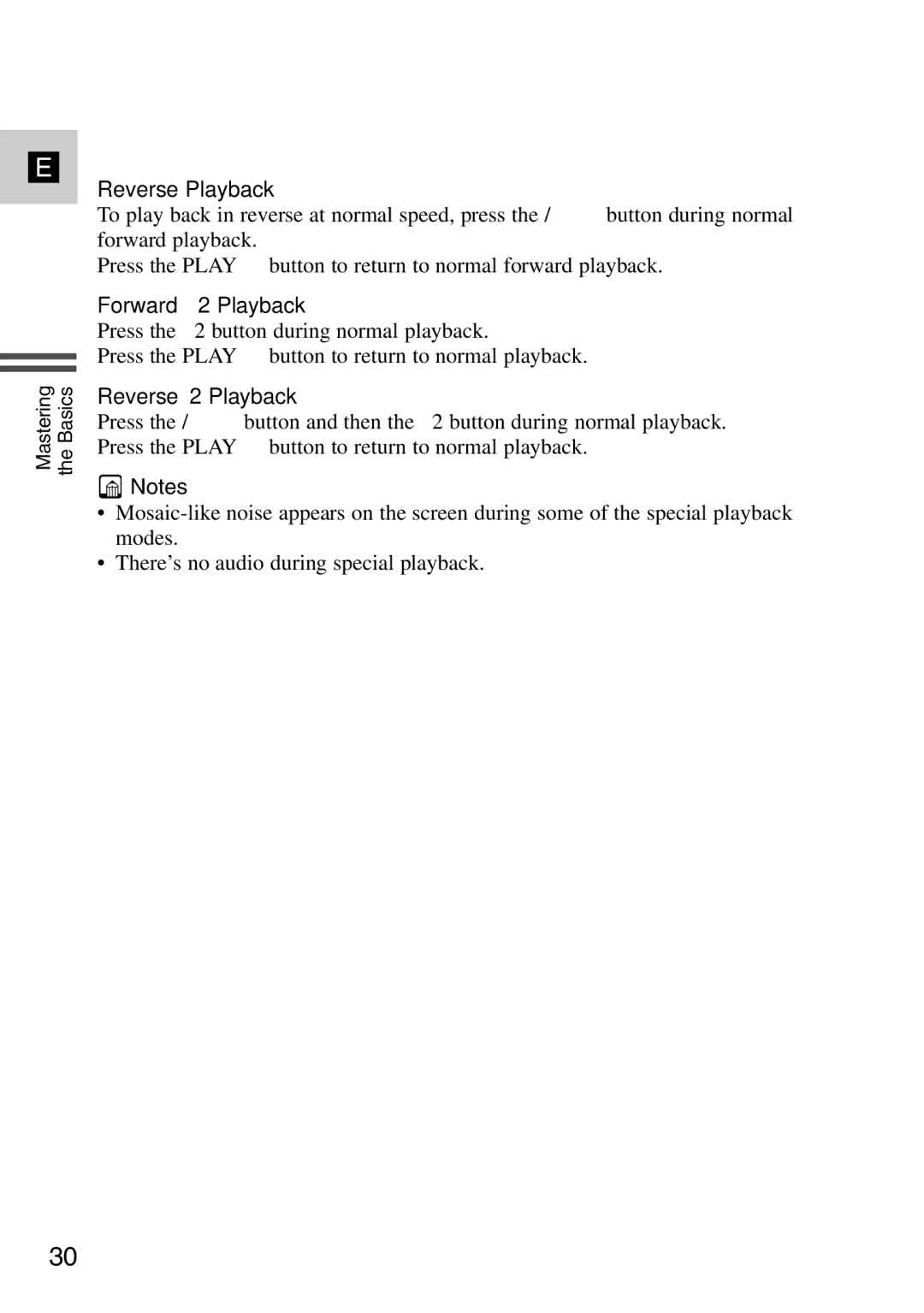 Canon MV6iMC instruction manual Reverse Playback, Forward ⋅2 Playback, Reverse ⋅2 Playback 