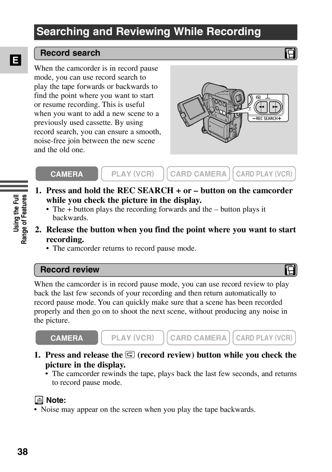 Canon MV6iMC instruction manual Searching and Reviewing While Recording, Record search, Record review 