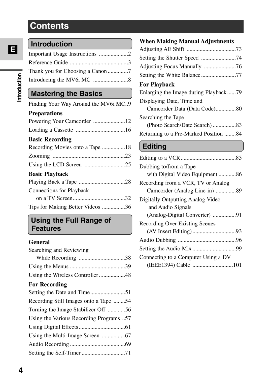 Canon MV6iMC instruction manual Contents 