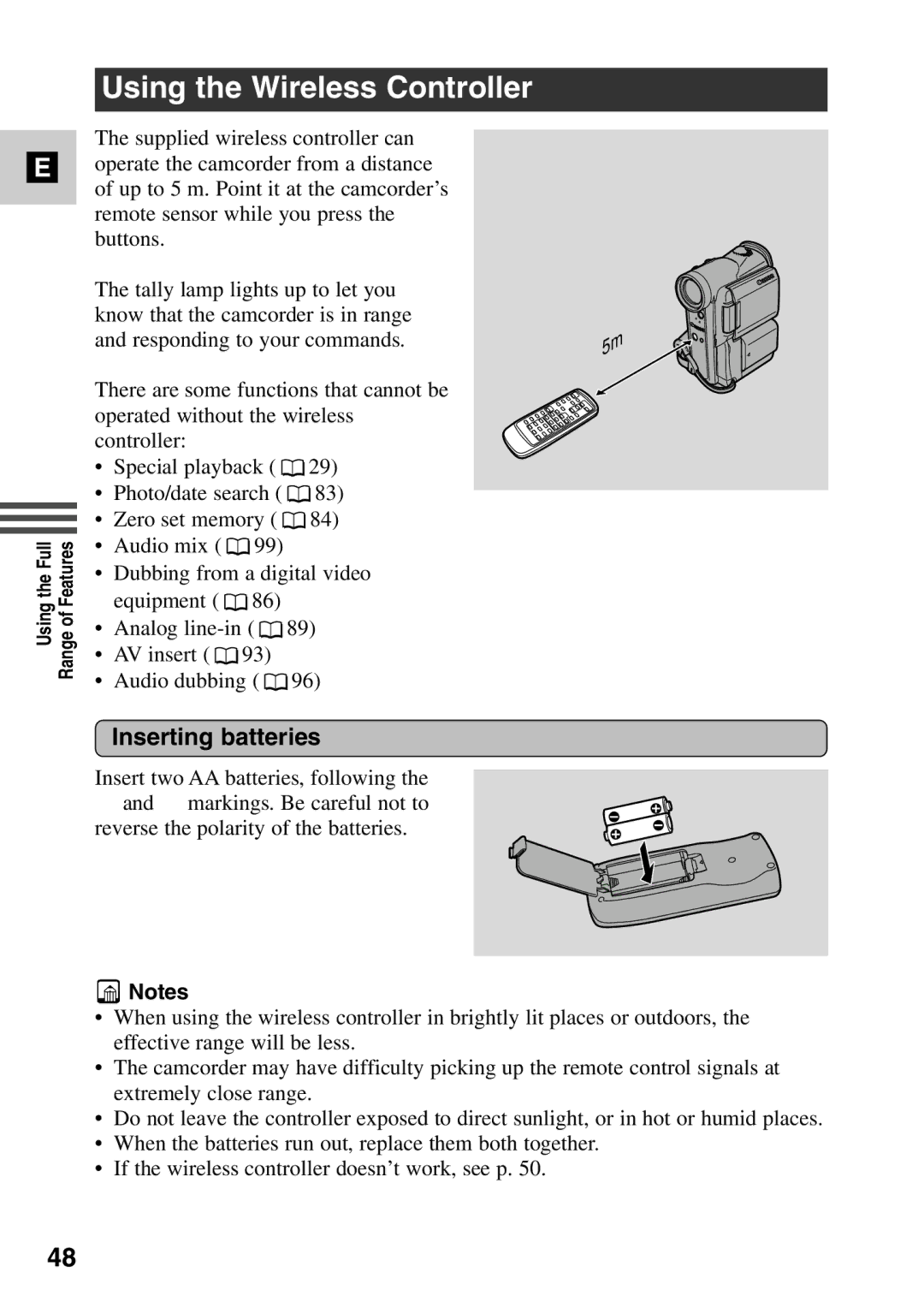 Canon MV6iMC instruction manual Using the Wireless Controller, Inserting batteries 