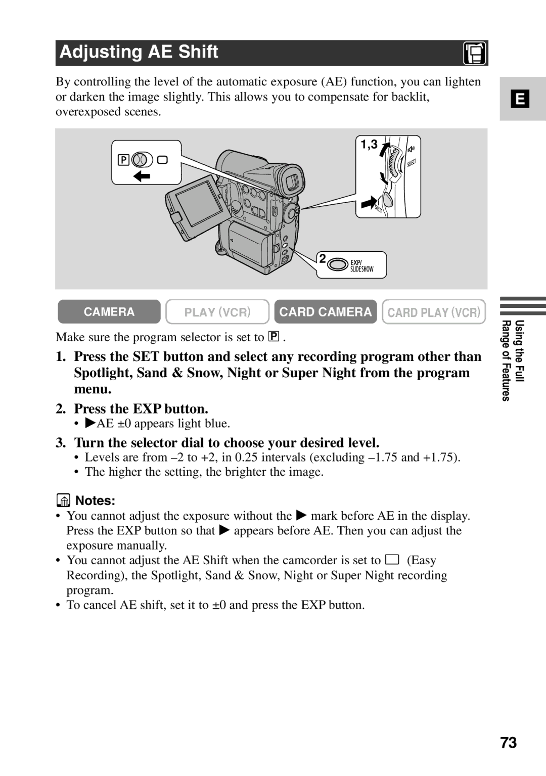 Canon MV6iMC instruction manual Adjusting AE Shift, Turn the selector dial to choose your desired level 