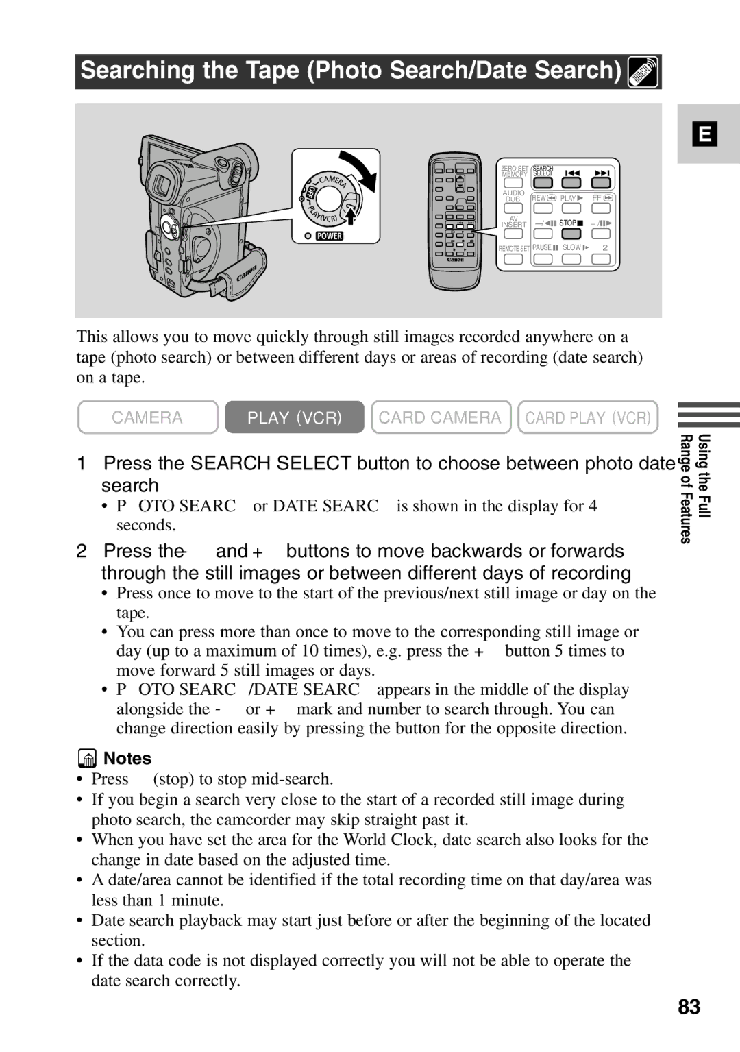 Canon MV6iMC instruction manual Searching the Tape Photo Search/Date Search 