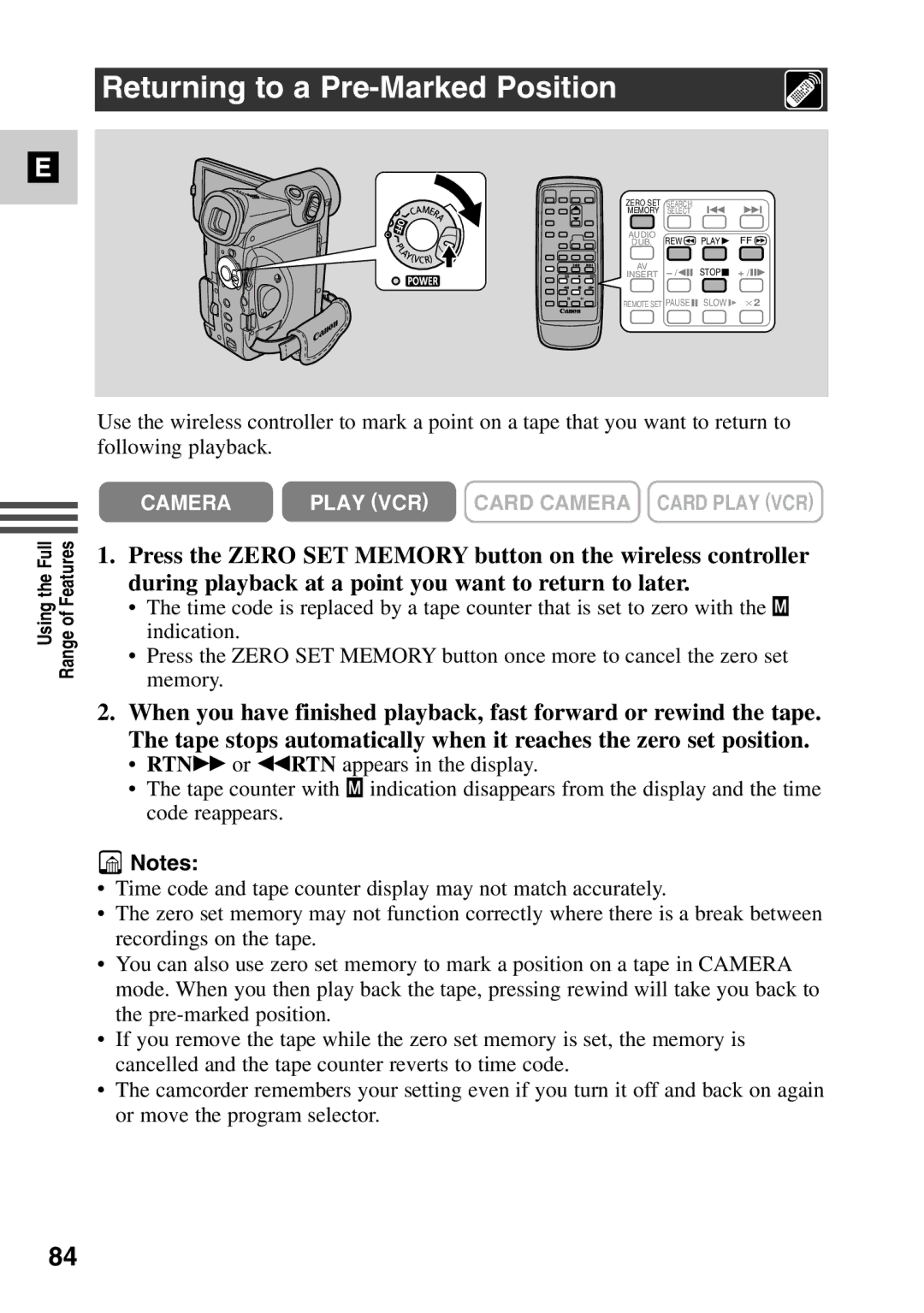 Canon MV6iMC instruction manual Returning to a Pre-Marked Position 