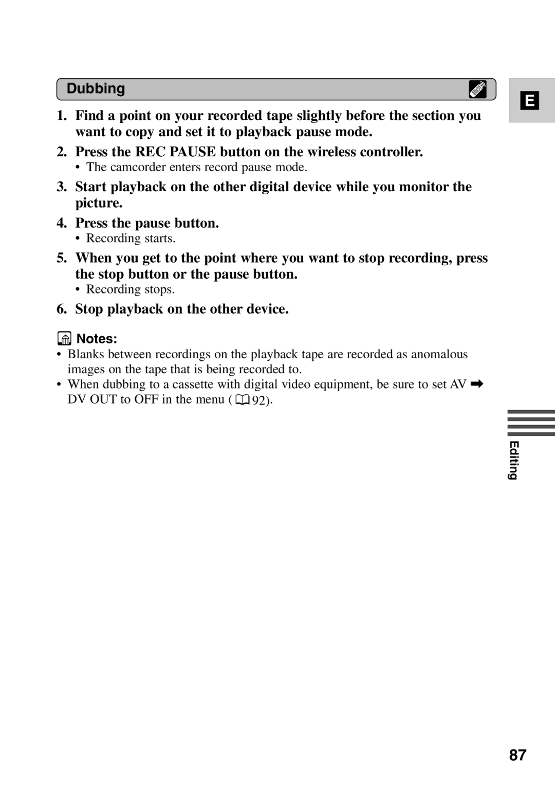 Canon MV6iMC instruction manual Dubbing, Stop playback on the other device 