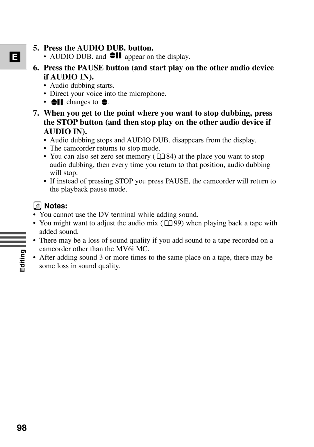 Canon MV6iMC instruction manual Press the Audio DUB. button 