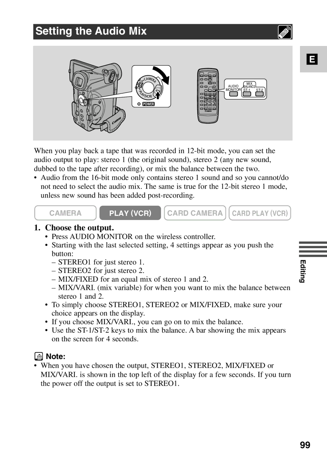 Canon MV6iMC instruction manual Setting the Audio Mix, Choose the output 