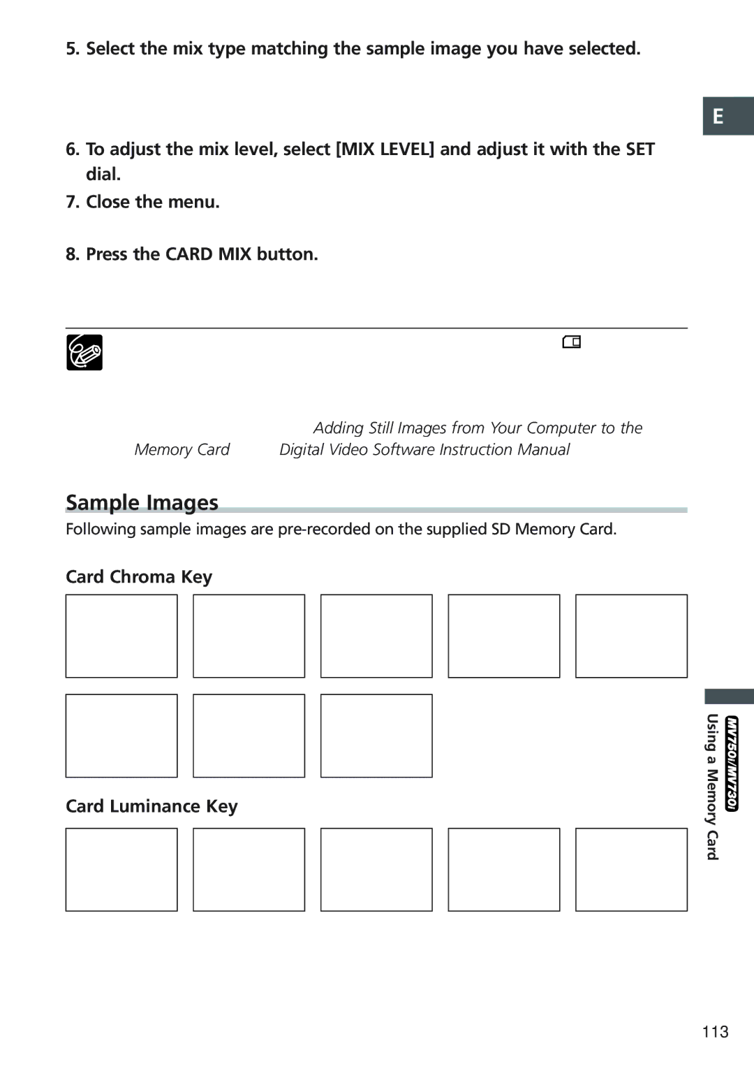 Canon MV750i, MV730i, MV700i, MV690 Sample Images, Press the Card MIX button, Card Chroma Key Card Luminance Key 