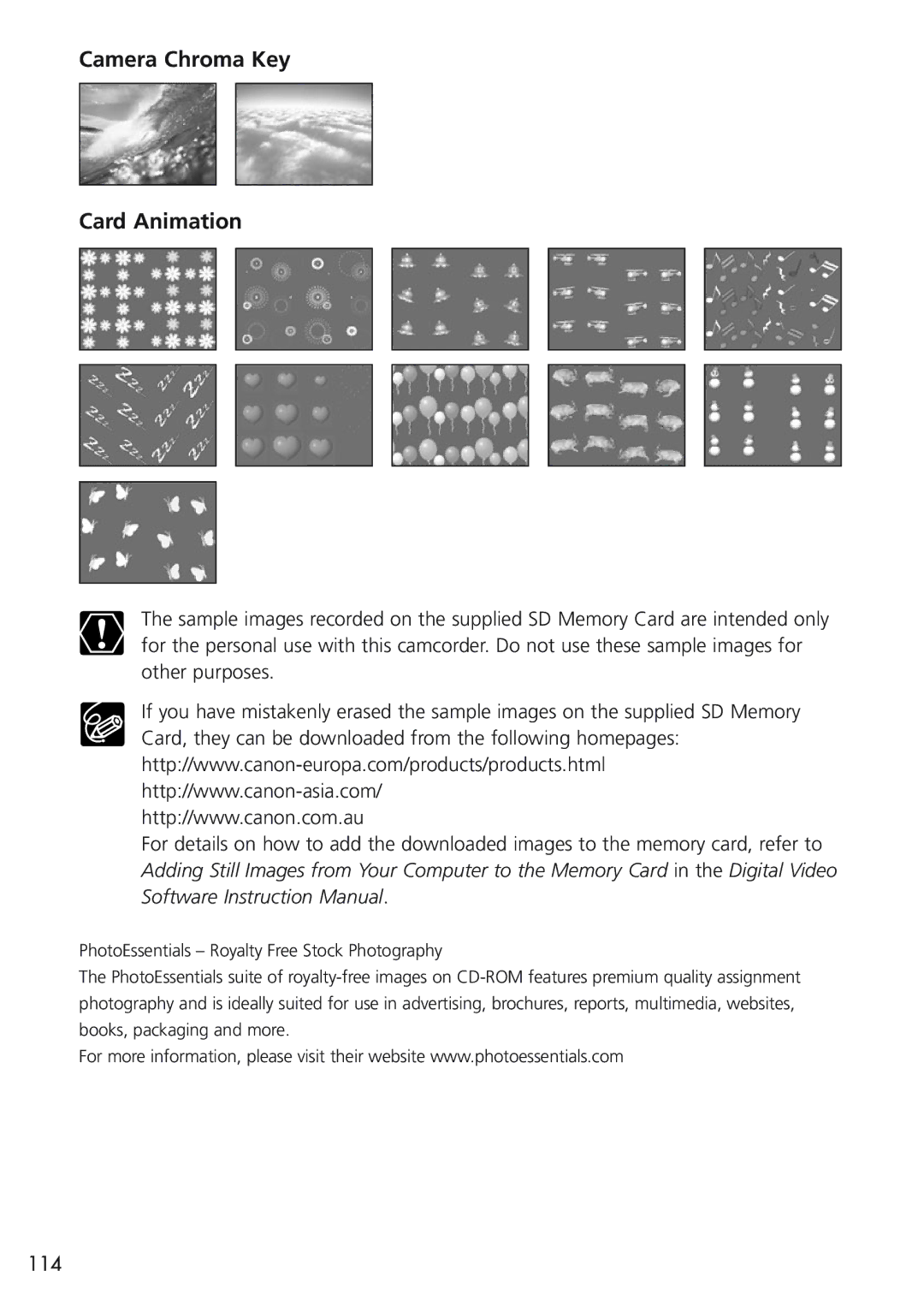 Canon MV690, MV730i, MV700i, MV750i instruction manual Camera Chroma Key Card Animation 