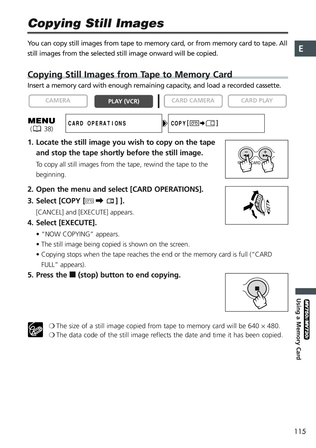 Canon MV730i, MV700i, MV750i, MV690 instruction manual Copying Still Images from Tape to Memory Card 