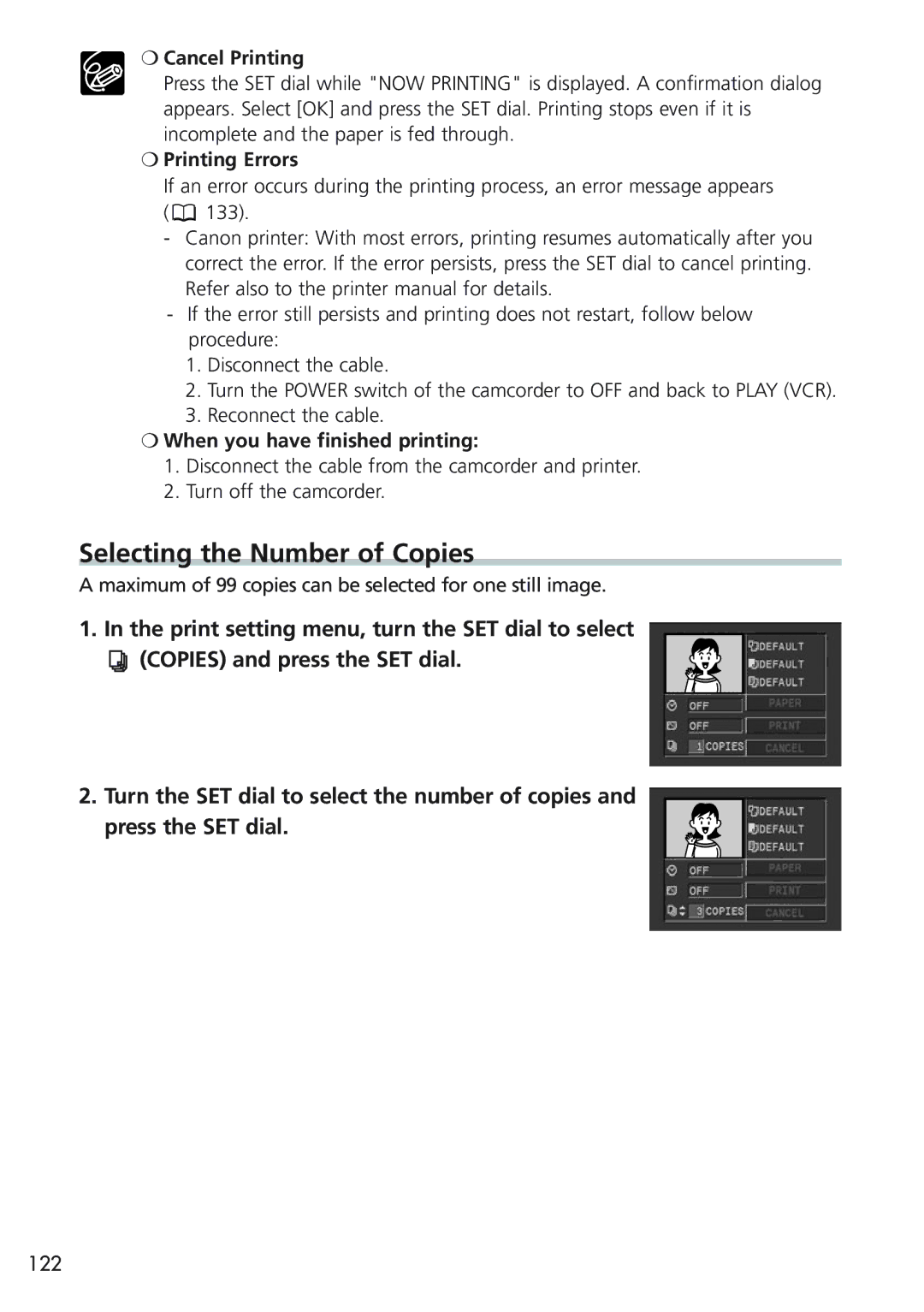 Canon MV700i, MV730i, MV750i, MV690 instruction manual Selecting the Number of Copies, Cancel Printing 