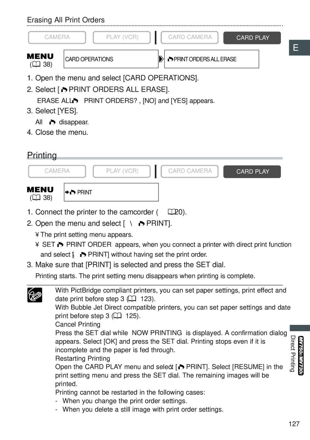 Canon MV700i, MV730i, MV750i, MV690 instruction manual Erasing All Print Orders, Restarting Printing 