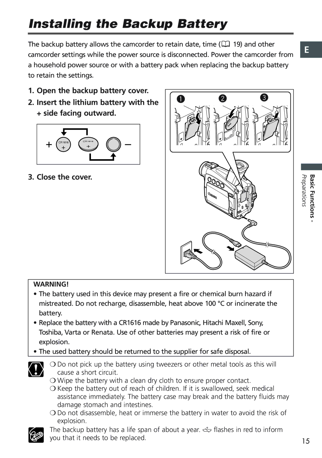 Canon MV730i, MV700i, MV750i, MV690 instruction manual Installing the Backup Battery 