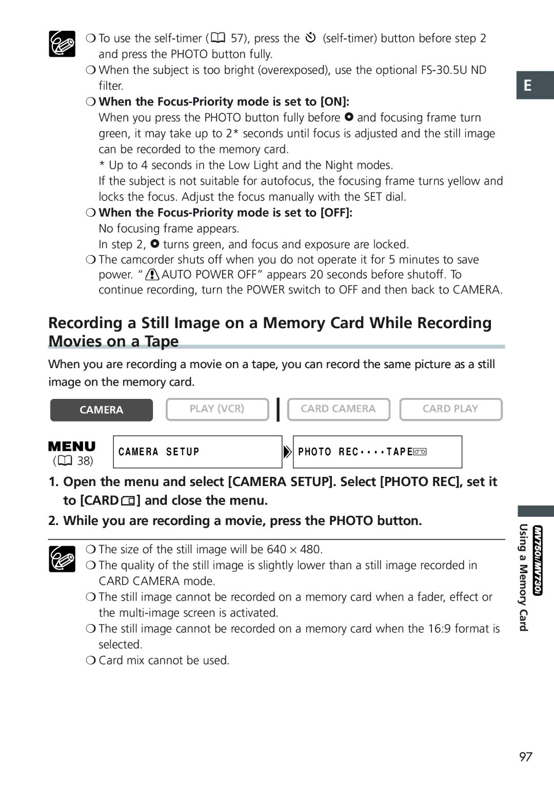 Canon MV700i, MV730i, MV750i, MV690 instruction manual When the Focus-Priority mode is set to on 