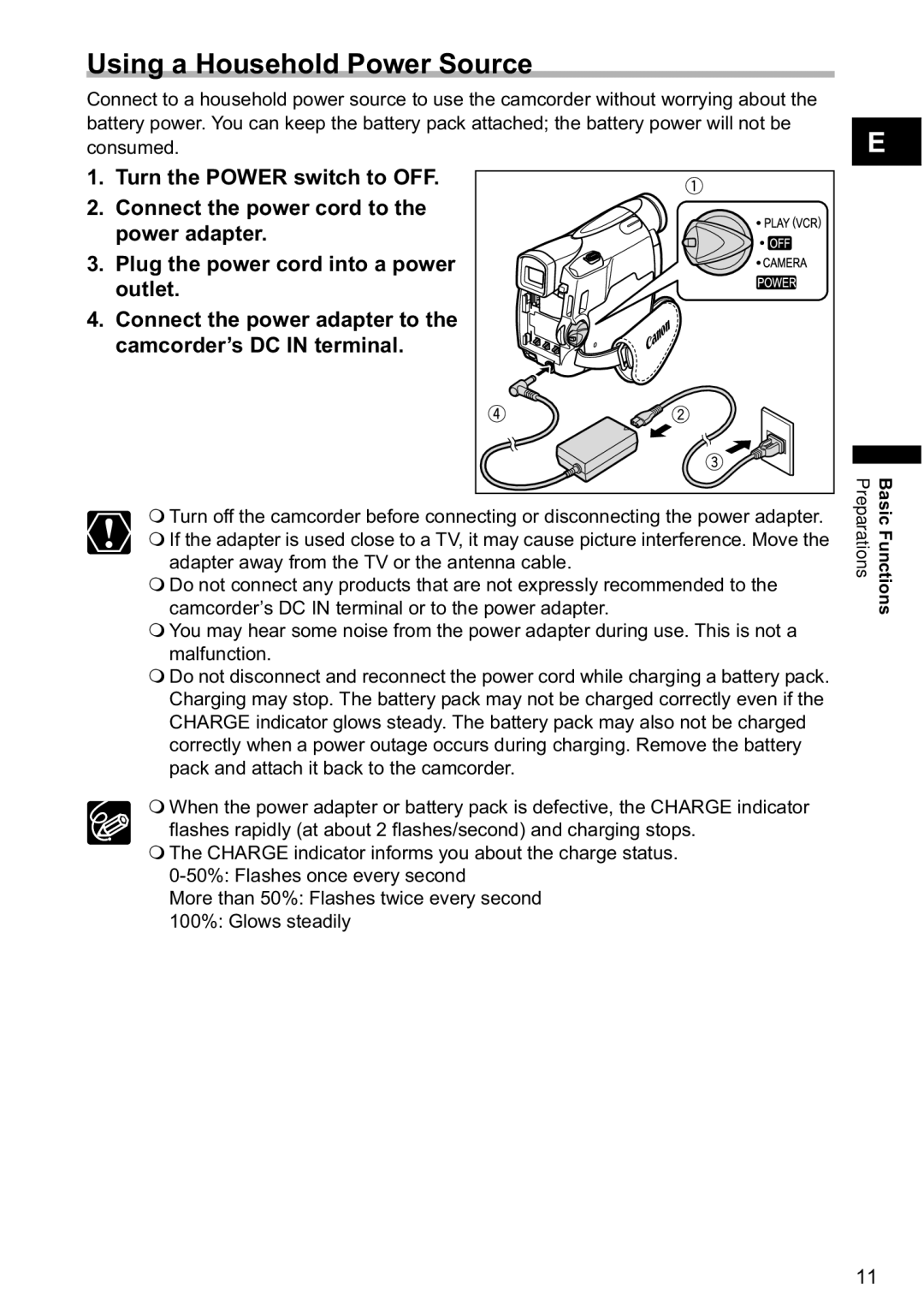 Canon MV790, MV800i instruction manual Using a Household Power Source, Adapter away from the TV or the antenna cable 