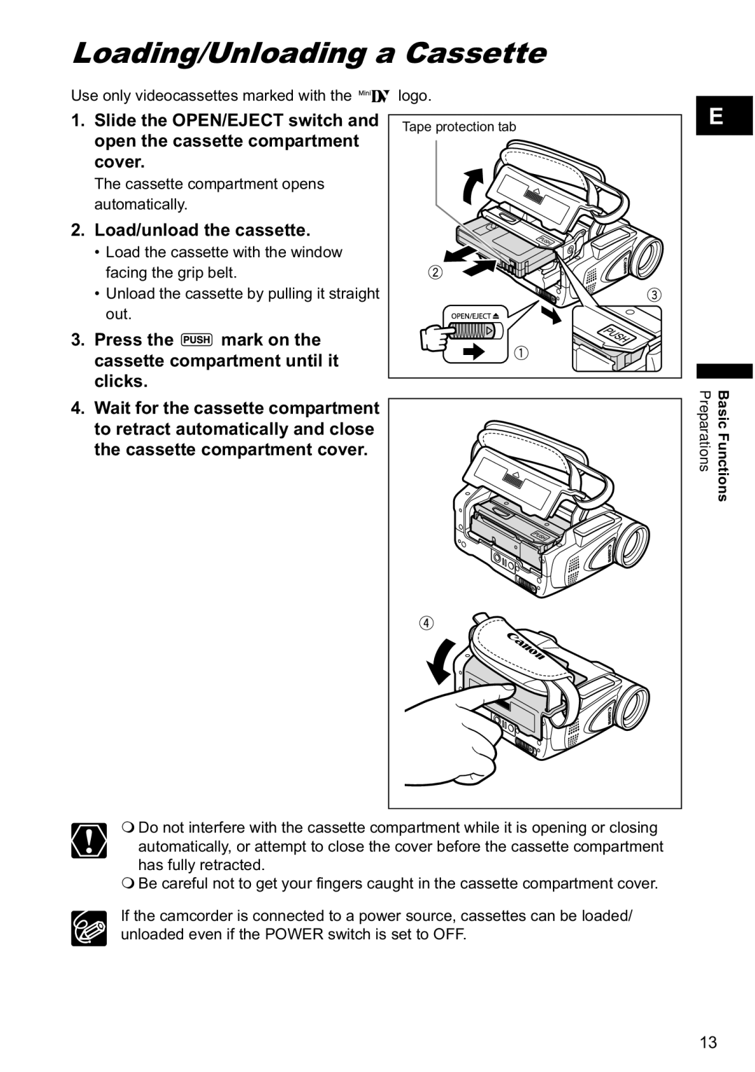 Canon MV800i, MV790 instruction manual Loading/Unloading a Cassette, Load/unload the cassette 