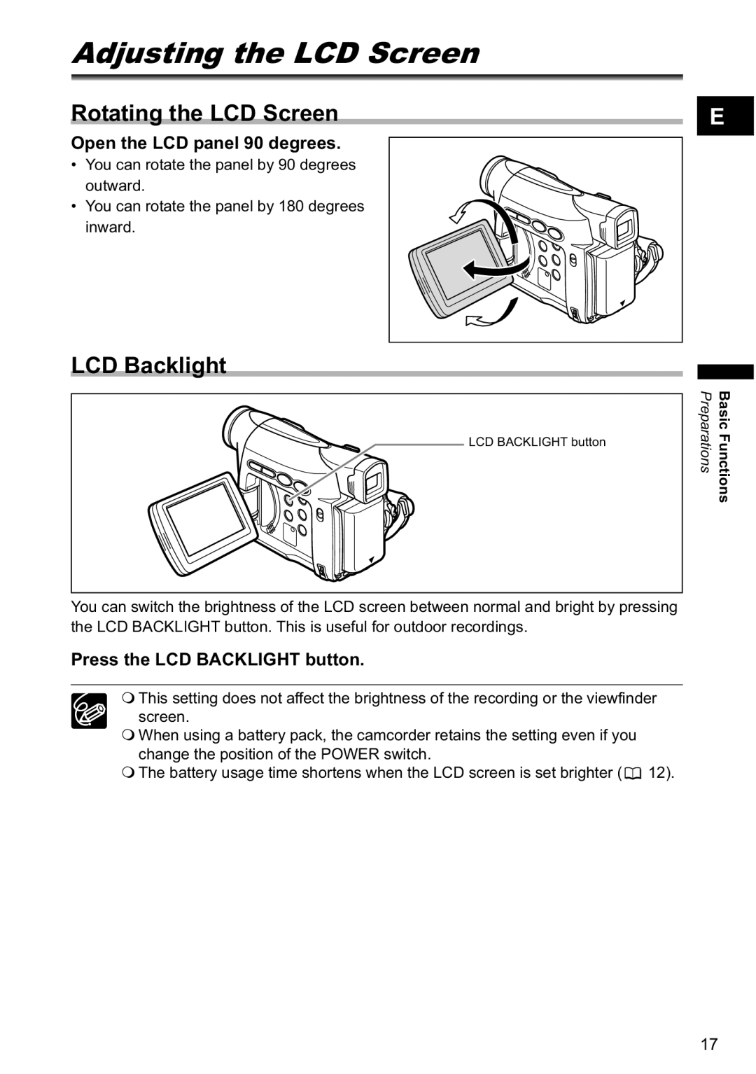 Canon MV790, MV800i Adjusting the LCD Screen, Rotating the LCD Screen, LCD Backlight, Open the LCD panel 90 degrees 