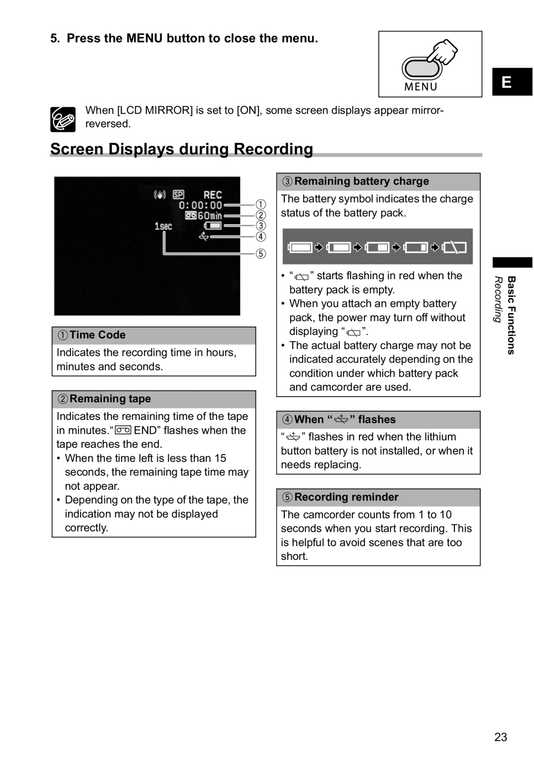 Canon MV790, MV800i instruction manual Screen Displays during Recording 