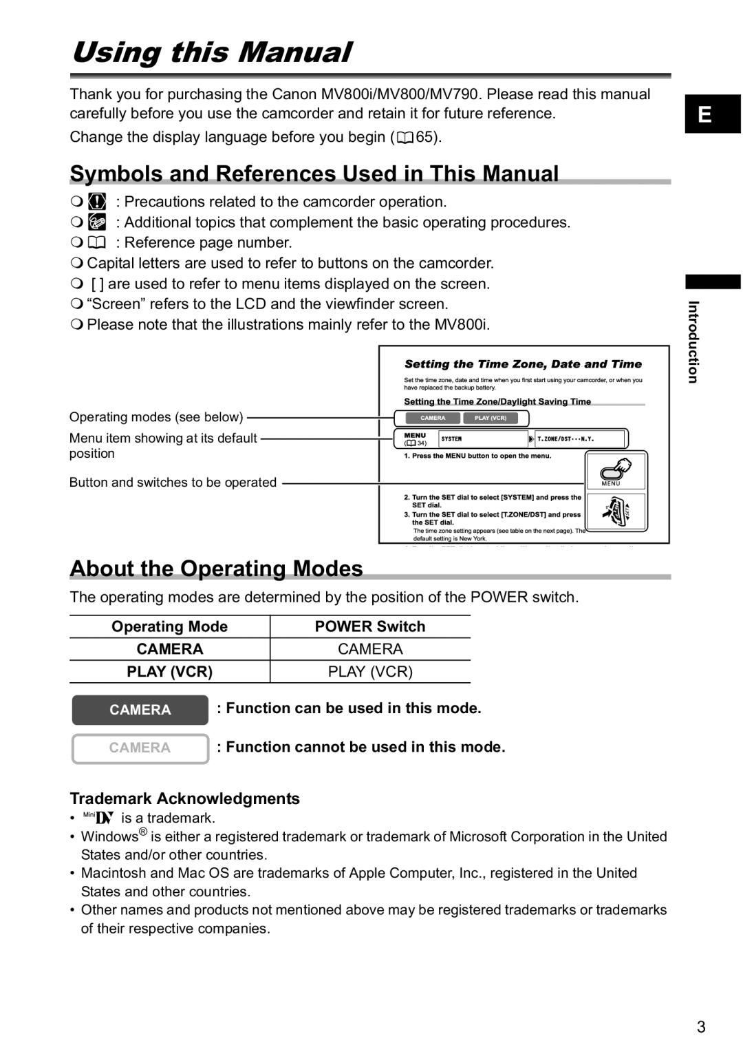 Canon MV790, MV800i Using this Manual, Symbols and References Used in This Manual, About the Operating Modes 