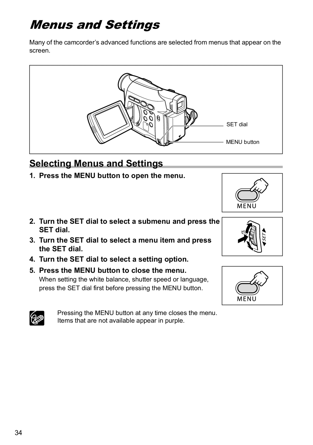 Canon MV800i, MV790 instruction manual Selecting Menus and Settings 