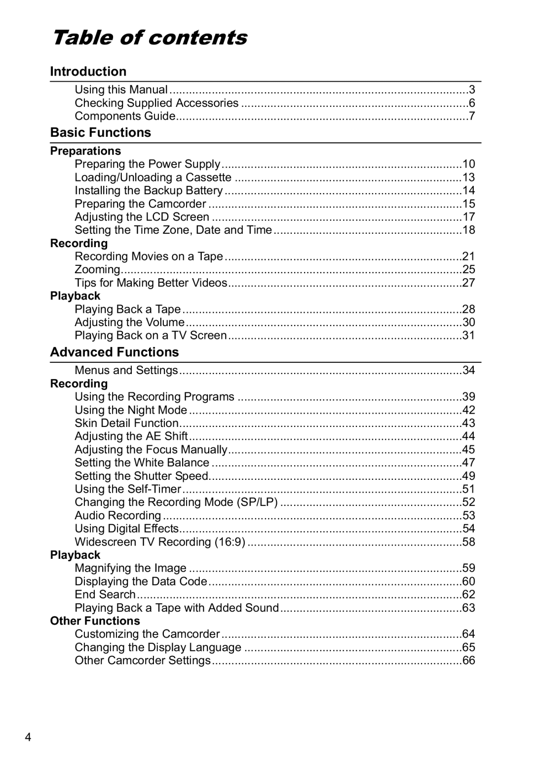 Canon MV800i, MV790 instruction manual Table of contents 