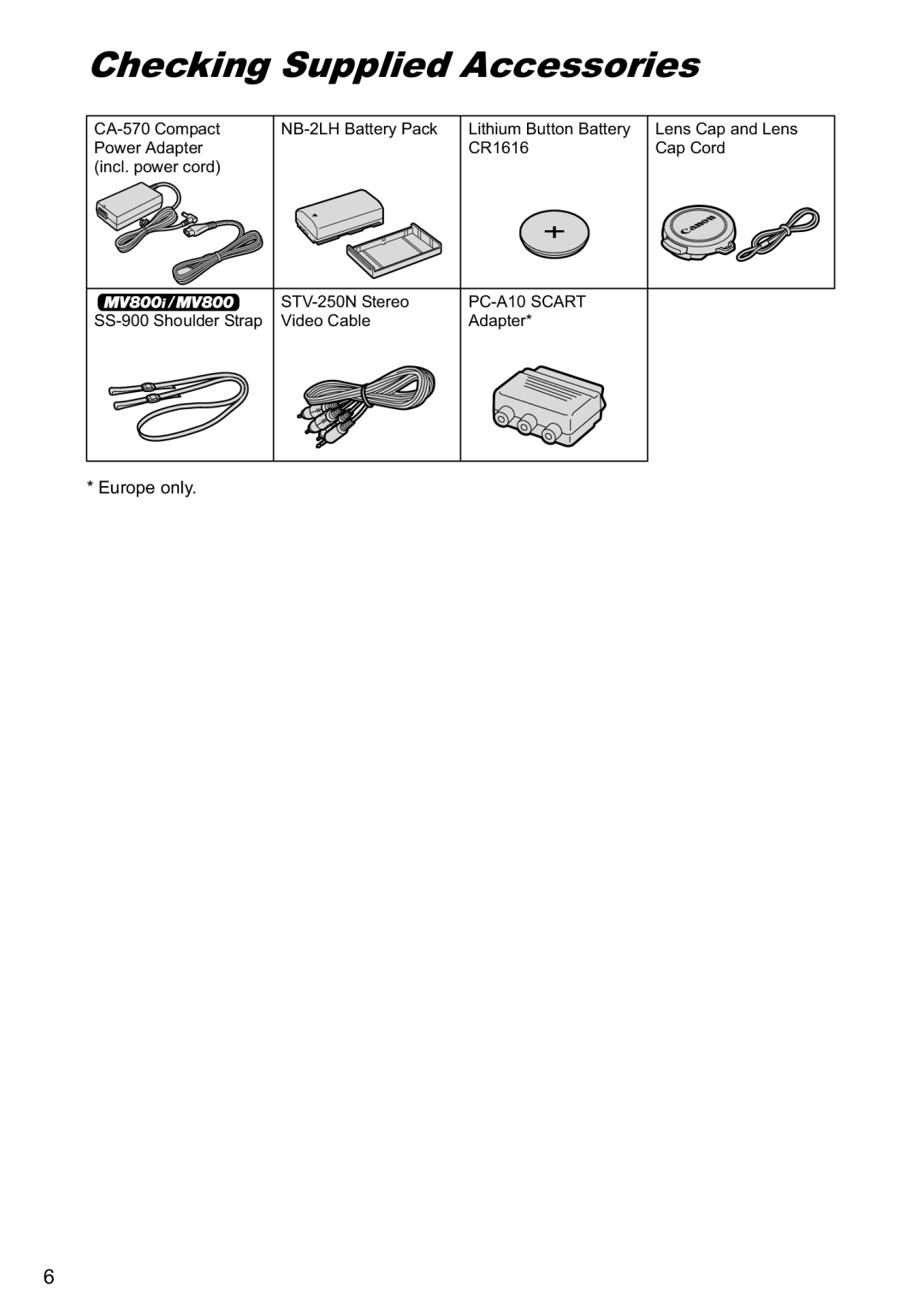 Canon MV790, MV800i instruction manual Checking Supplied Accessories 