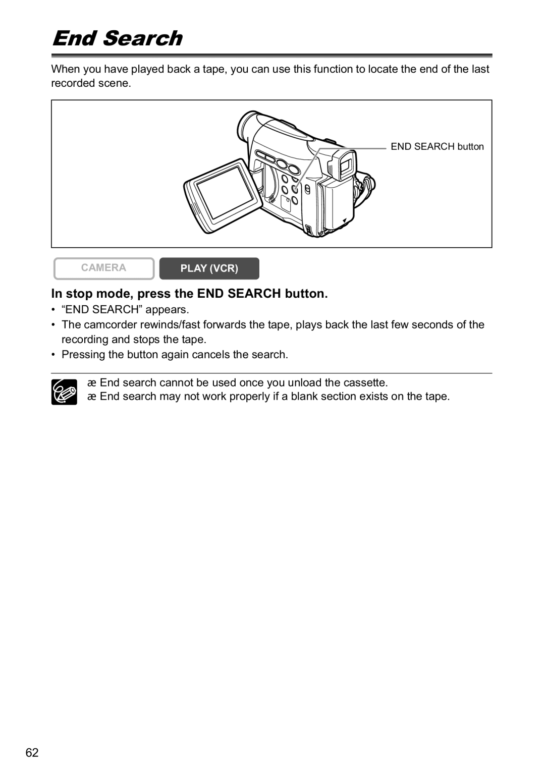 Canon MV790, MV800i instruction manual End Search, Stop mode, press the END Search button 