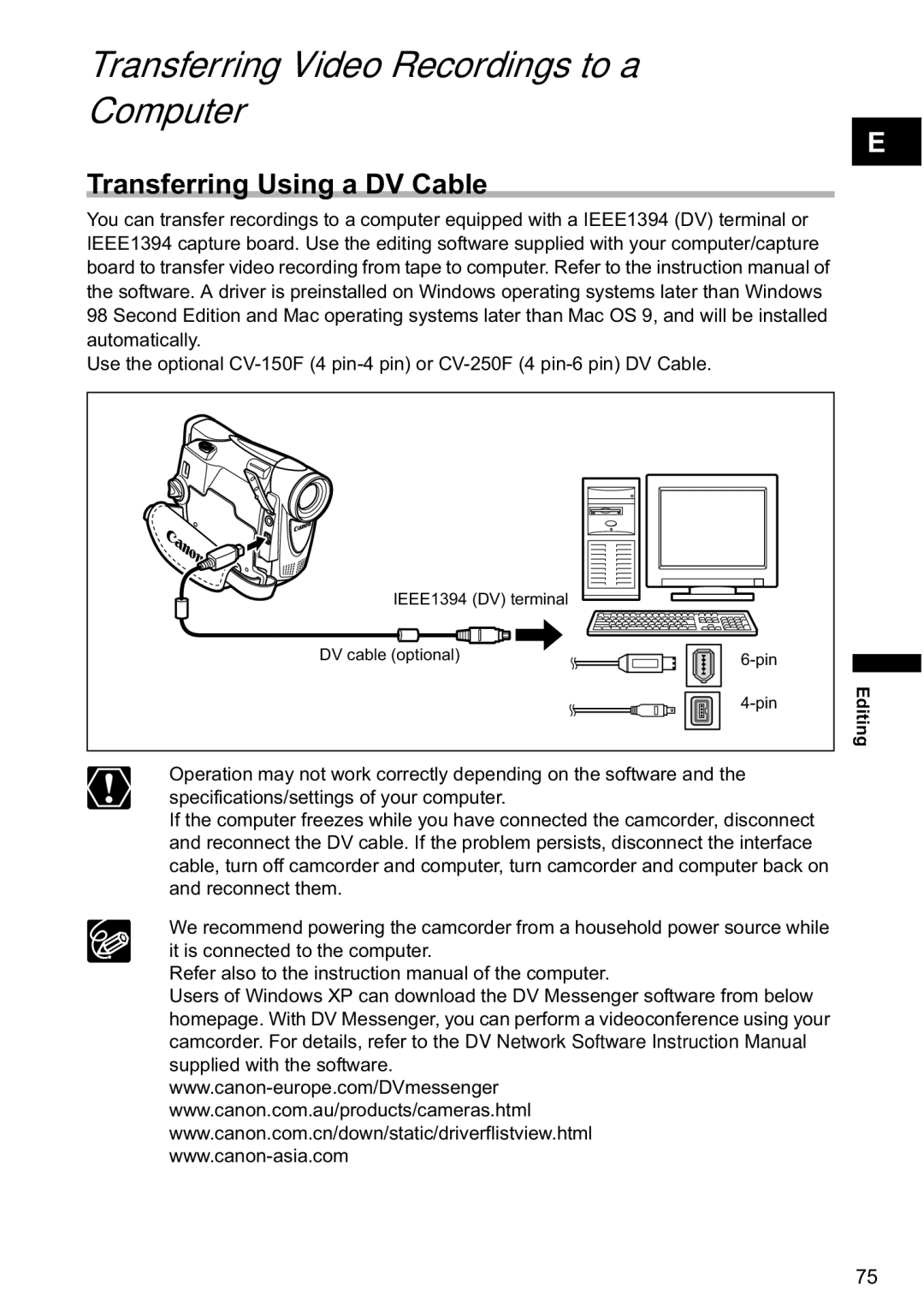 Canon MV790, MV800i instruction manual Transferring Video Recordings to a Computer, Transferring Using a DV Cable 