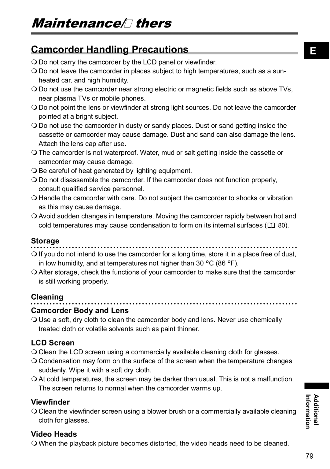 Canon MV800i, MV790 instruction manual Maintenance/Others, Camcorder Handling Precautions 