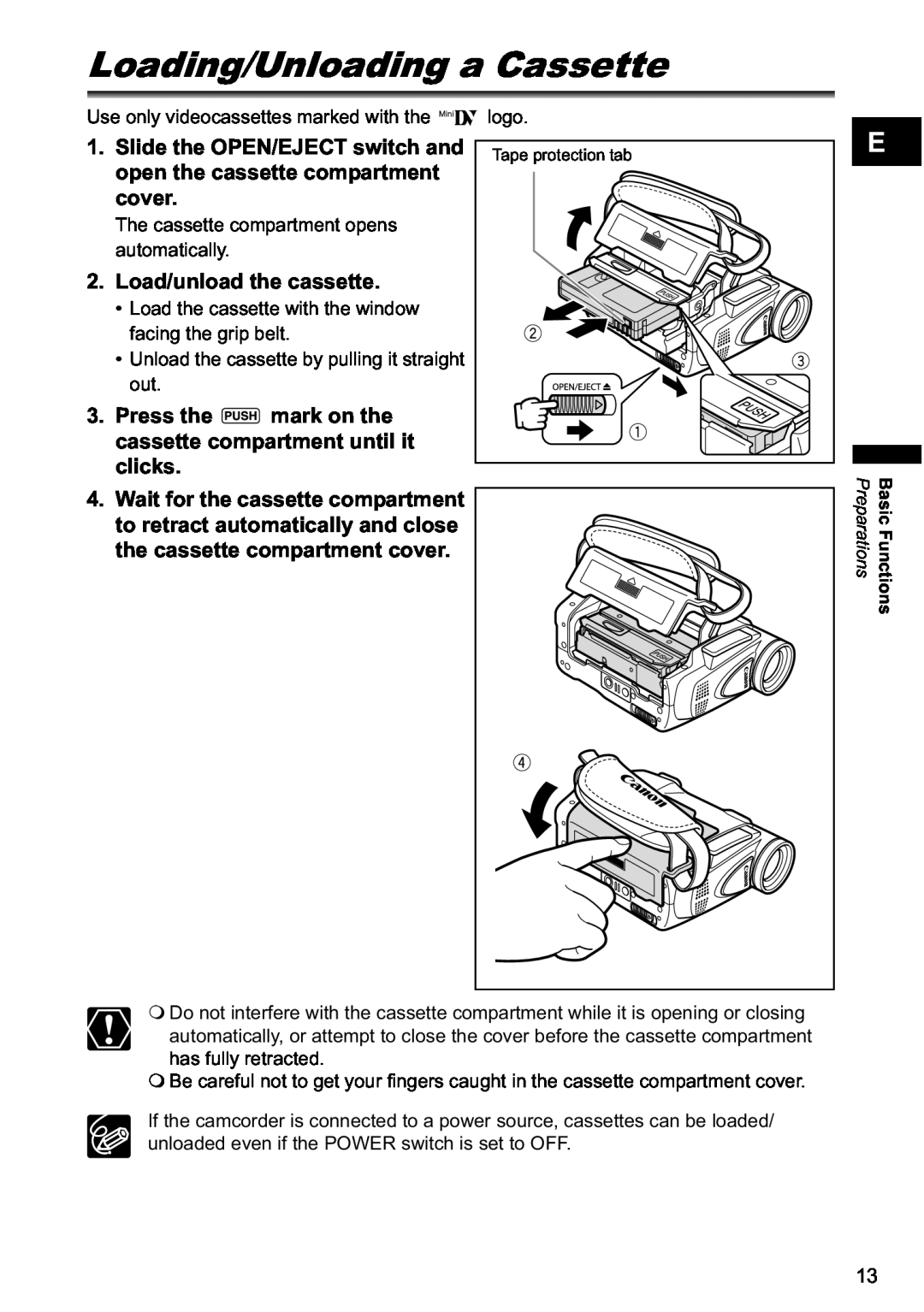 Canon MV800i, MV790 instruction manual Loading/Unloading a Cassette, Load/unload the cassette 