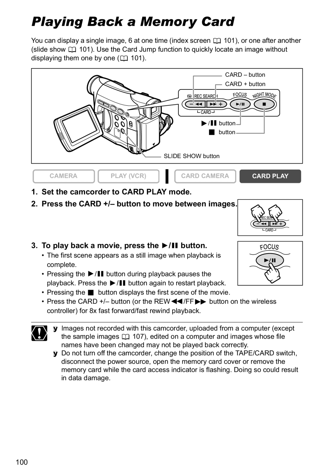 Canon MV880xi instruction manual Playing Back a Memory Card 