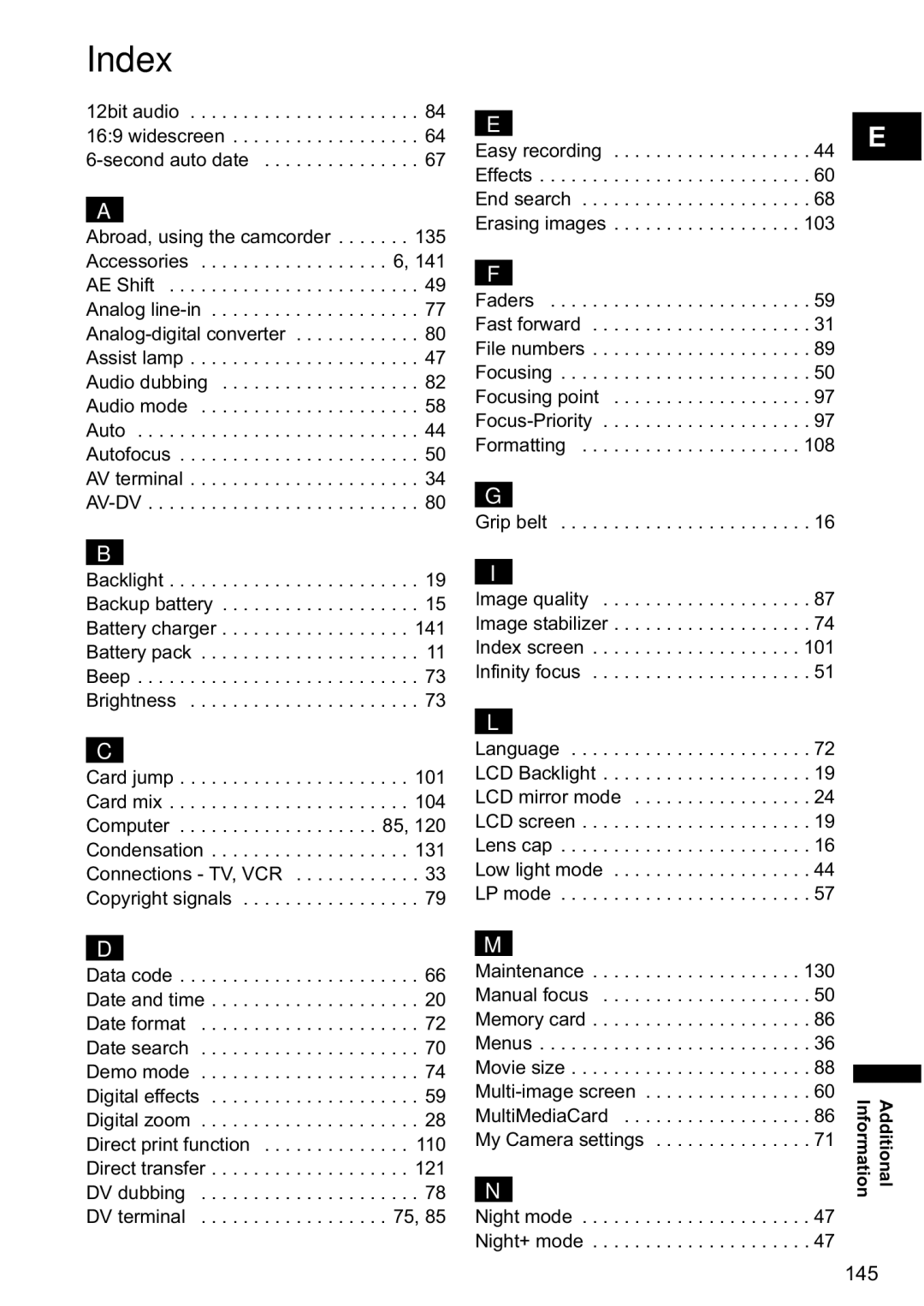 Canon MV880xi instruction manual Index, Grip belt 