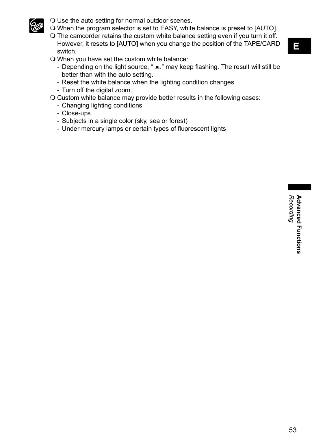 Canon MV880xi instruction manual  Use the auto setting for normal outdoor scenes 