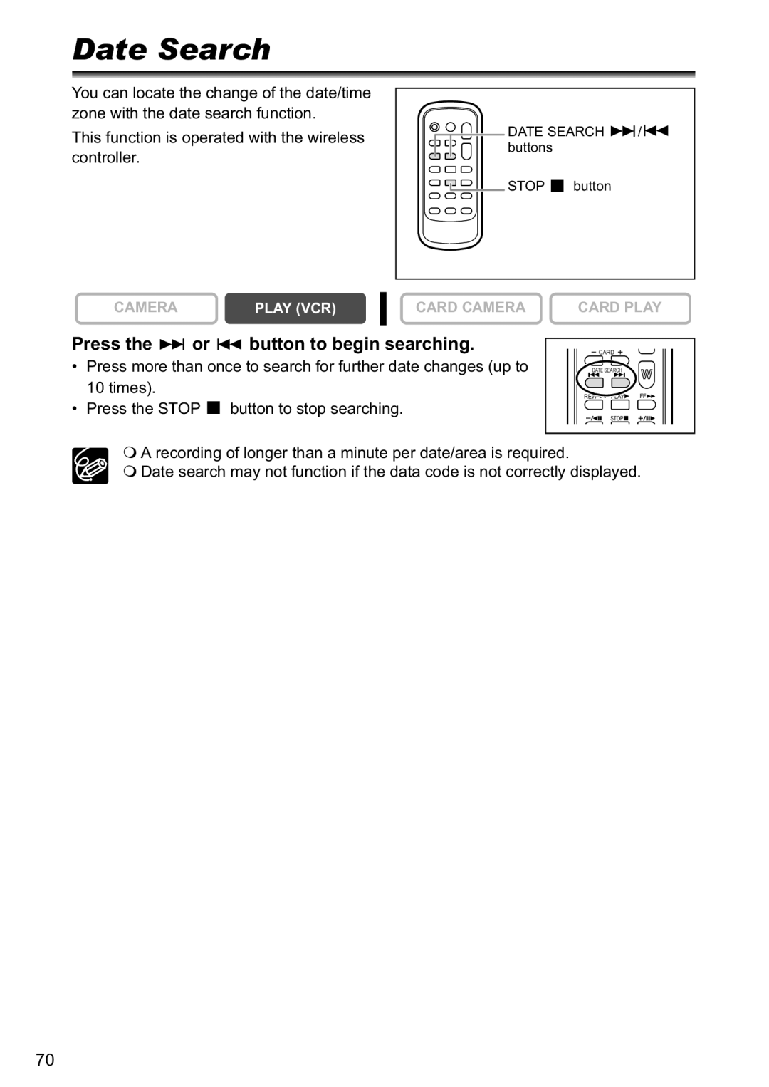 Canon MV880xi instruction manual Date Search, Press the or button to begin searching 