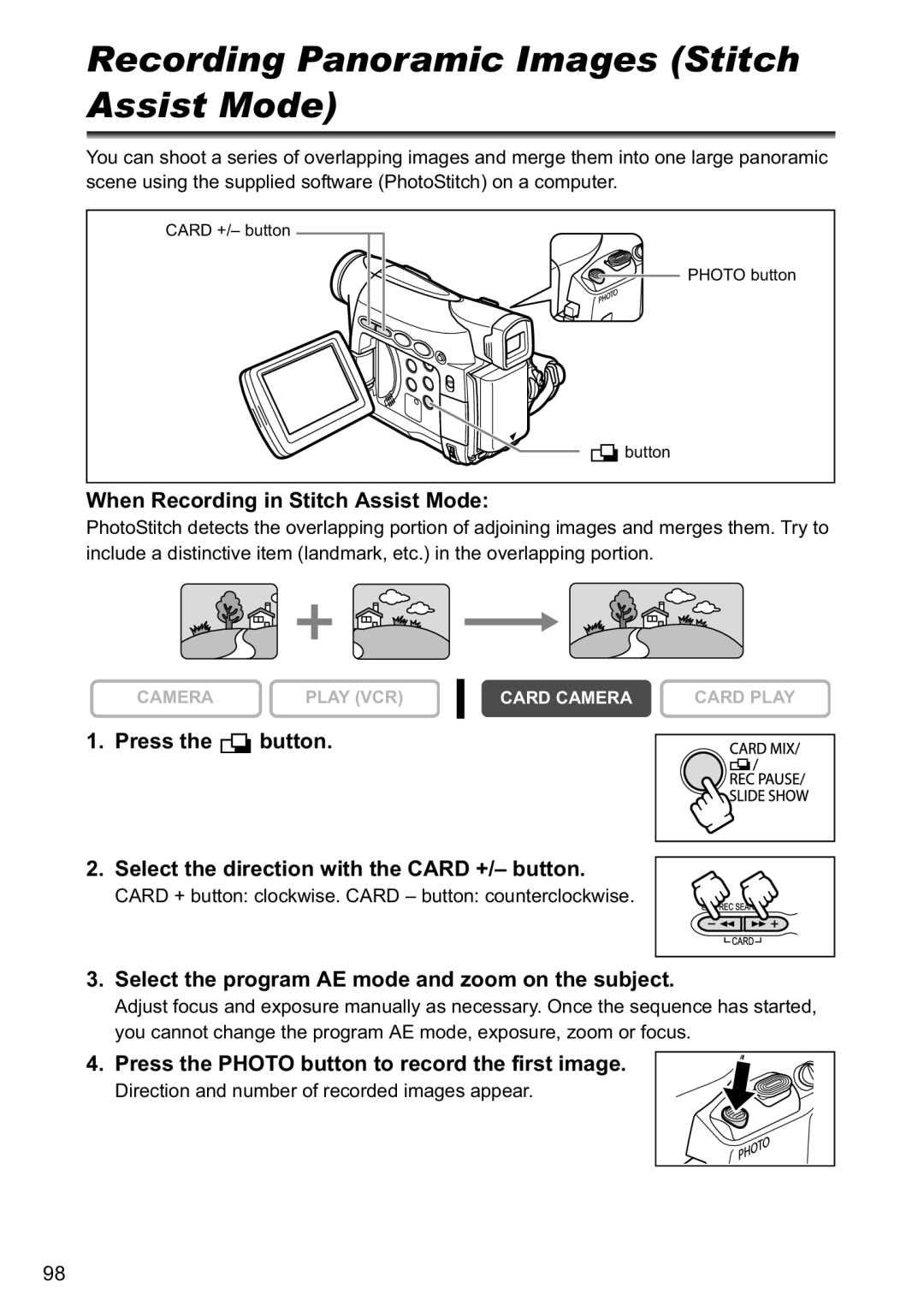 Canon MV880xi instruction manual Recording Panoramic Images Stitch Assist Mode, When Recording in Stitch Assist Mode 