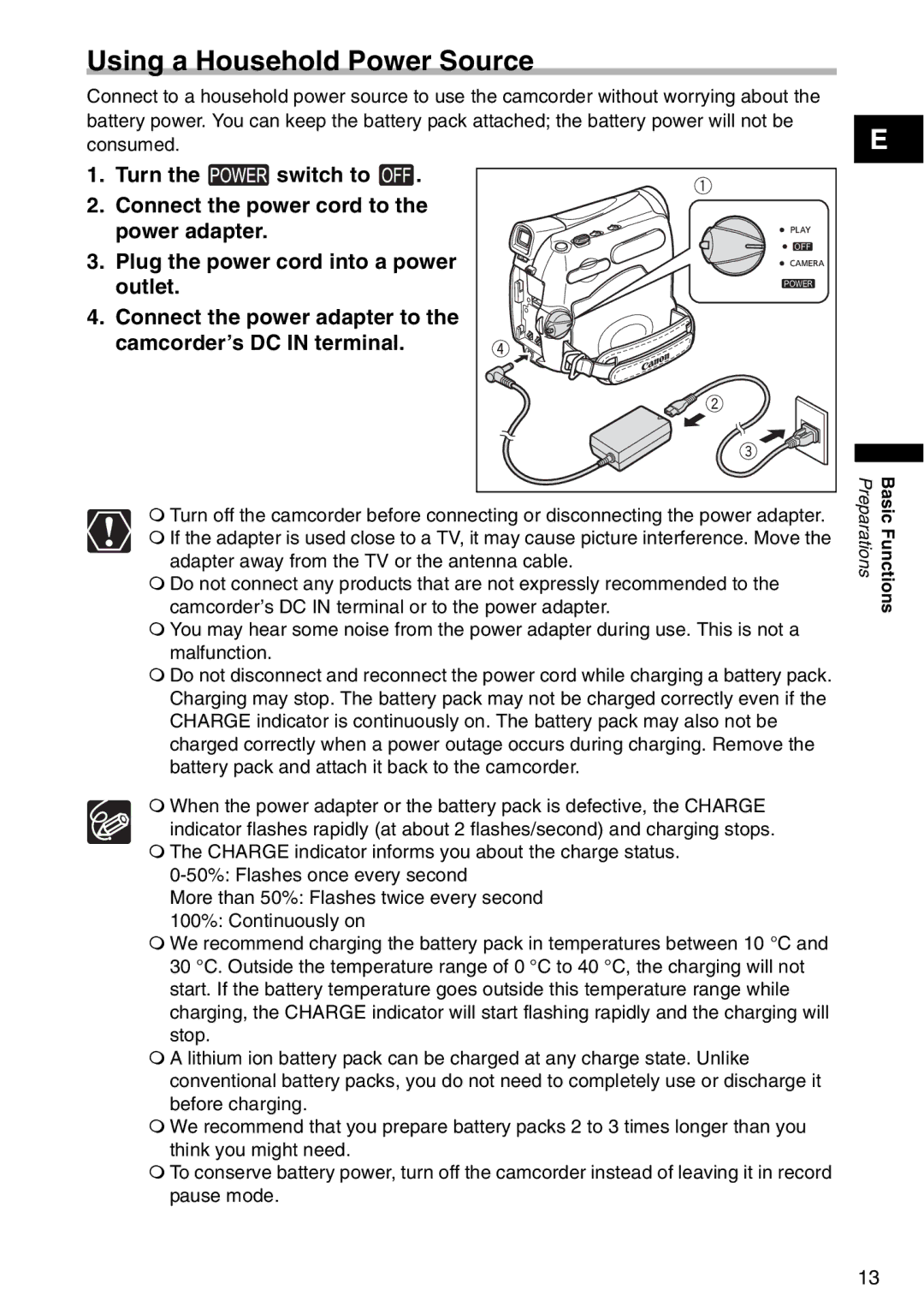 Canon MV960, MV940, MV 950 instruction manual Using a Household Power Source, Adapter away from the TV or the antenna cable 