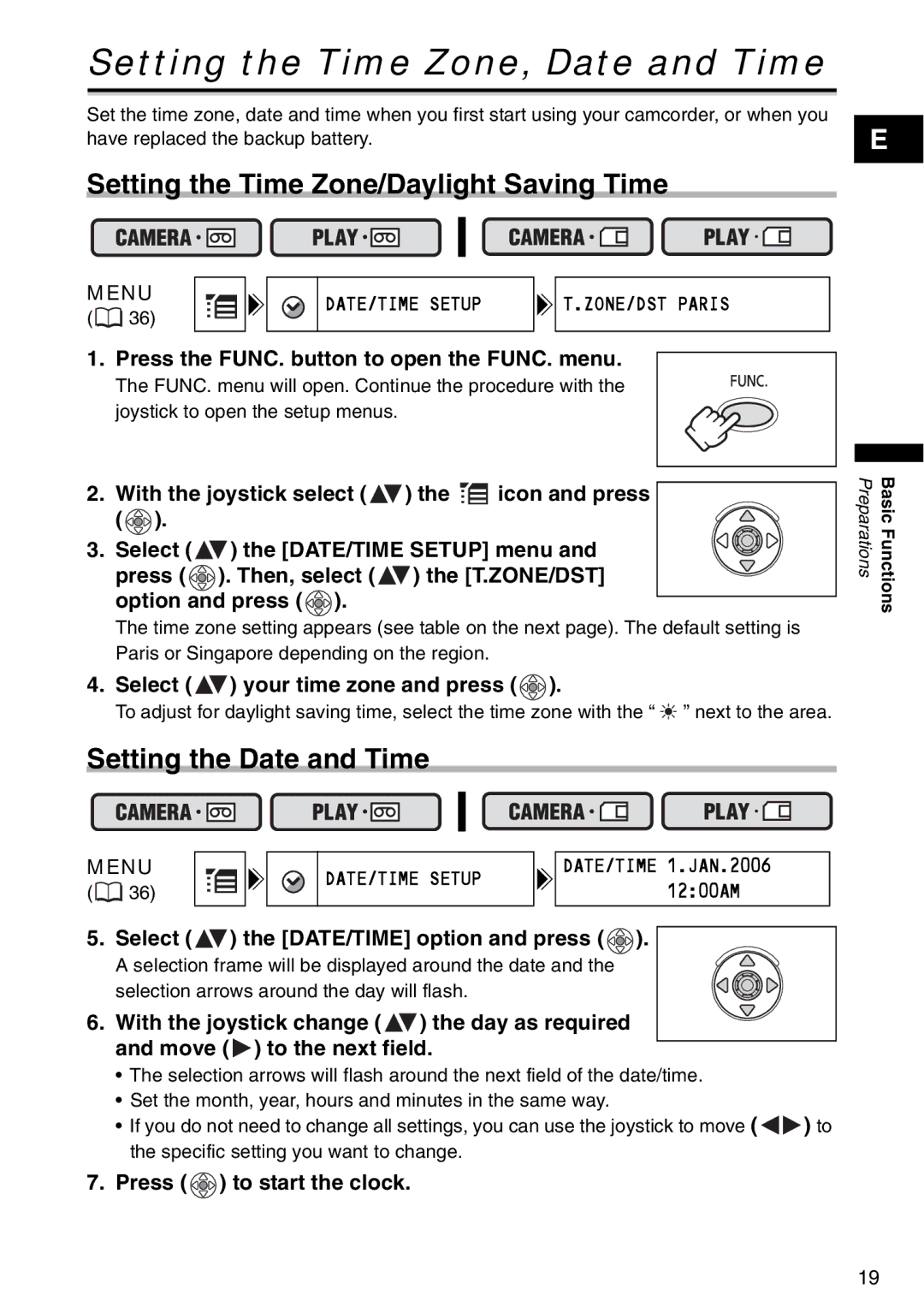 Canon MV960 Setting the Time Zone, Date and Time, Setting the Time Zone/Daylight Saving Time, Setting the Date and Time 