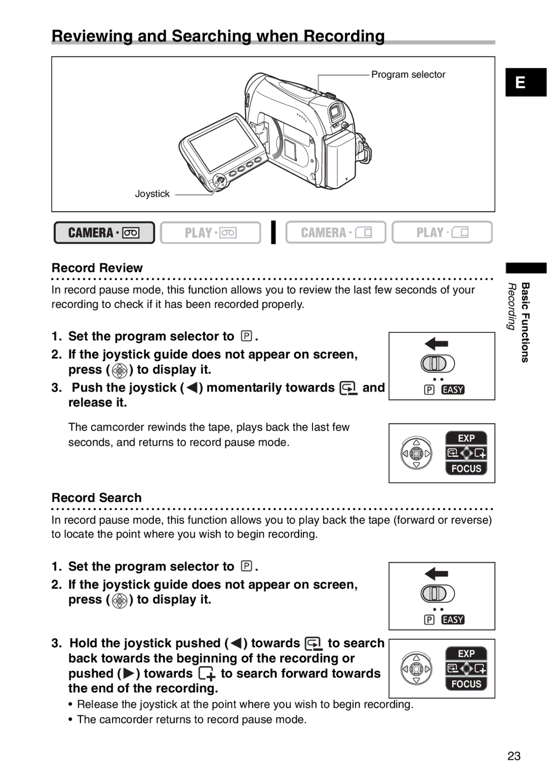 Canon MV 950, MV940, MV960 instruction manual Reviewing and Searching when Recording, Record Review, Record Search 