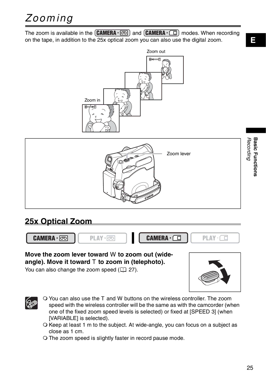 Canon MV960, MV940, MV 950 instruction manual Zooming, 25x Optical Zoom 