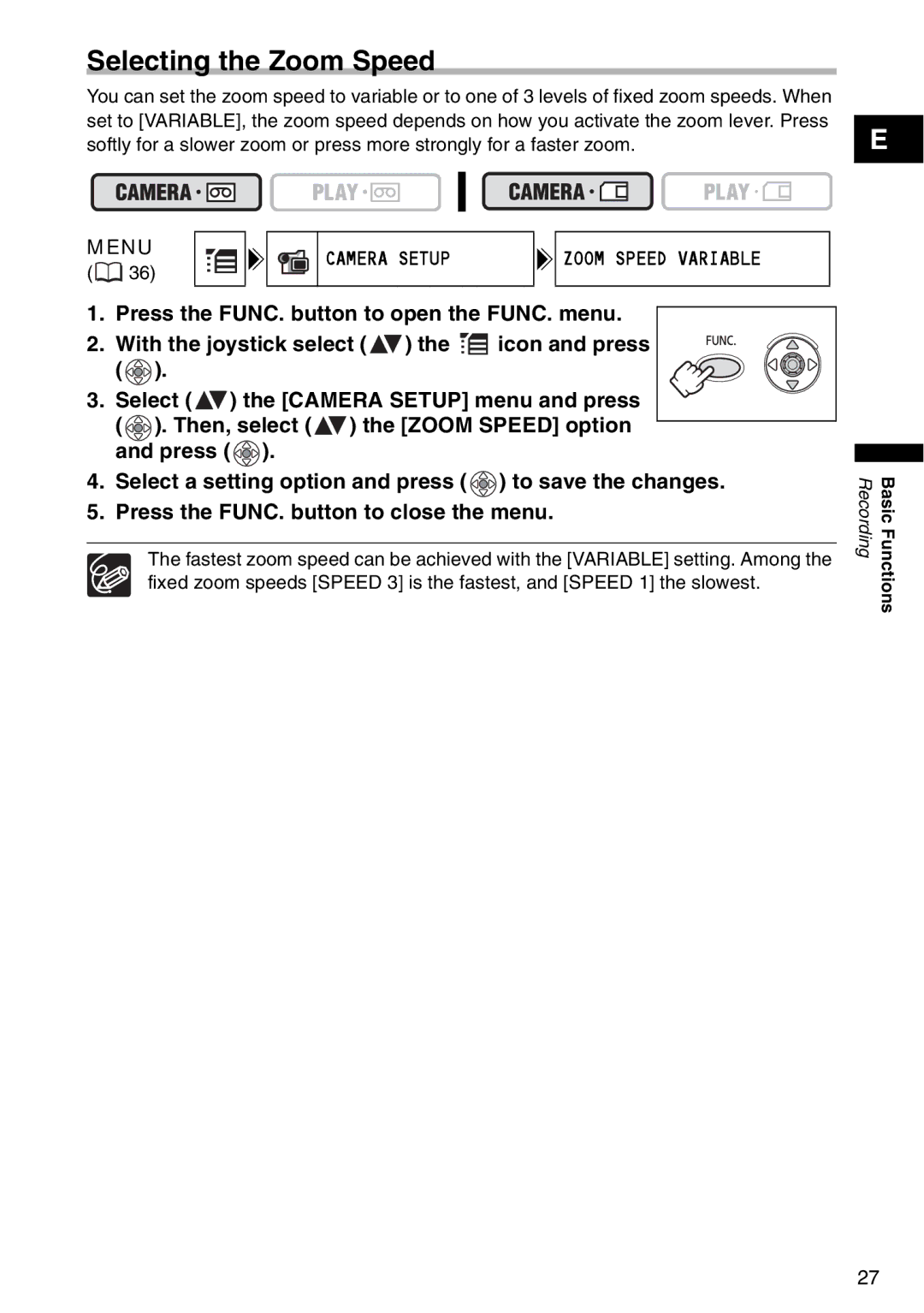 Canon MV940, MV960, MV 950 instruction manual Selecting the Zoom Speed 