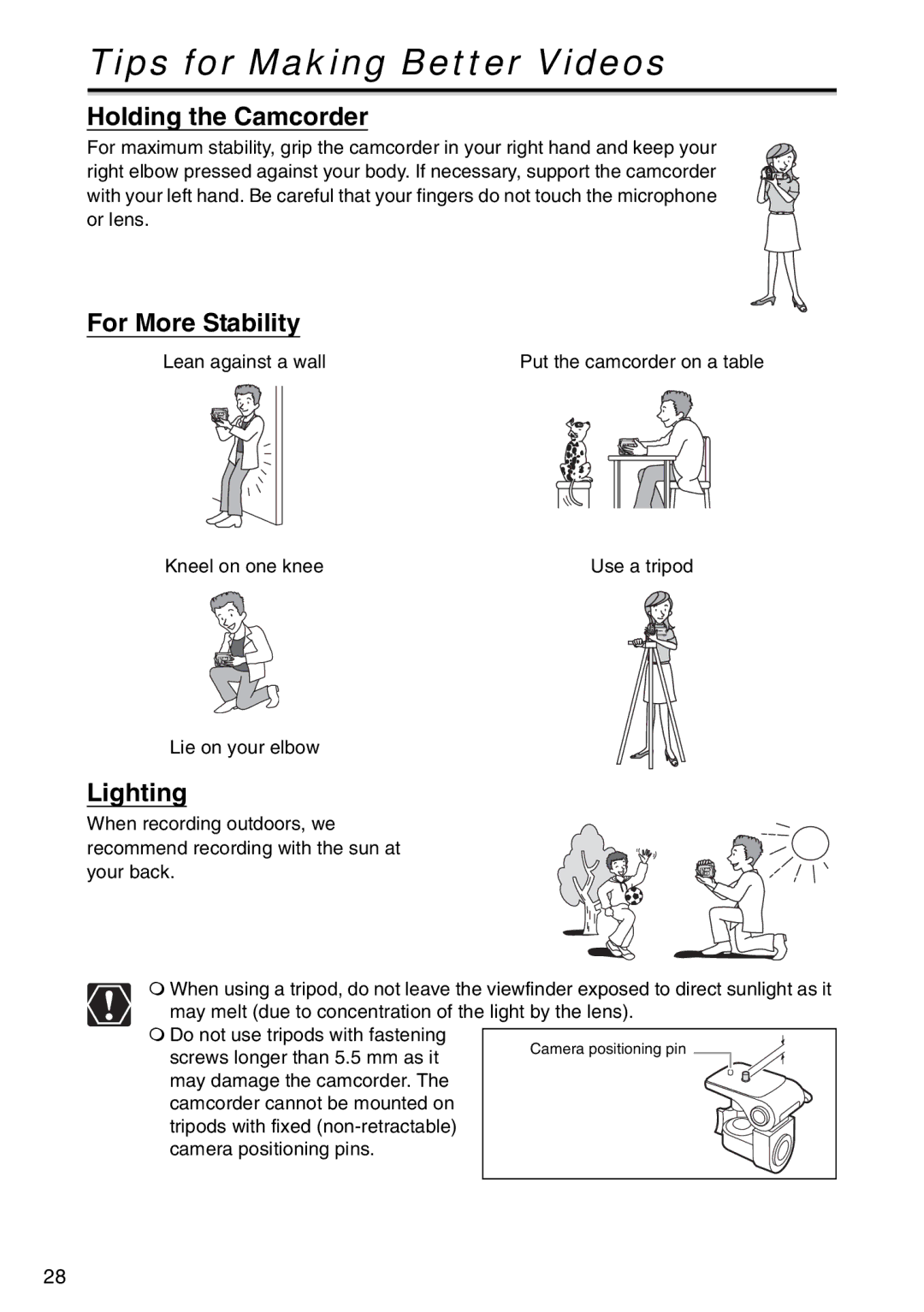 Canon MV960, MV940, MV 950 instruction manual Tips for Making Better Videos, Holding the Camcorder 