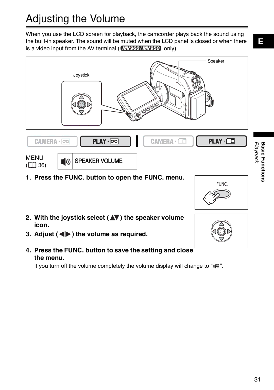 Canon MV960, MV940, MV 950 instruction manual Adjusting the Volume 