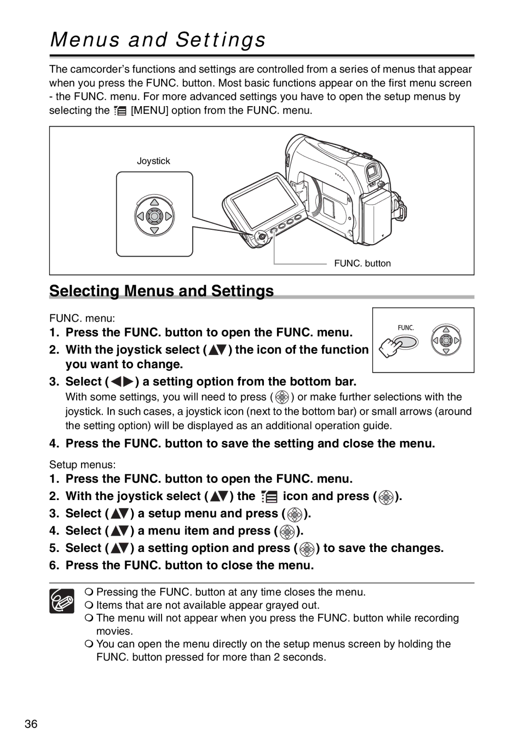 Canon MV940, MV960, MV 950 instruction manual Selecting Menus and Settings 